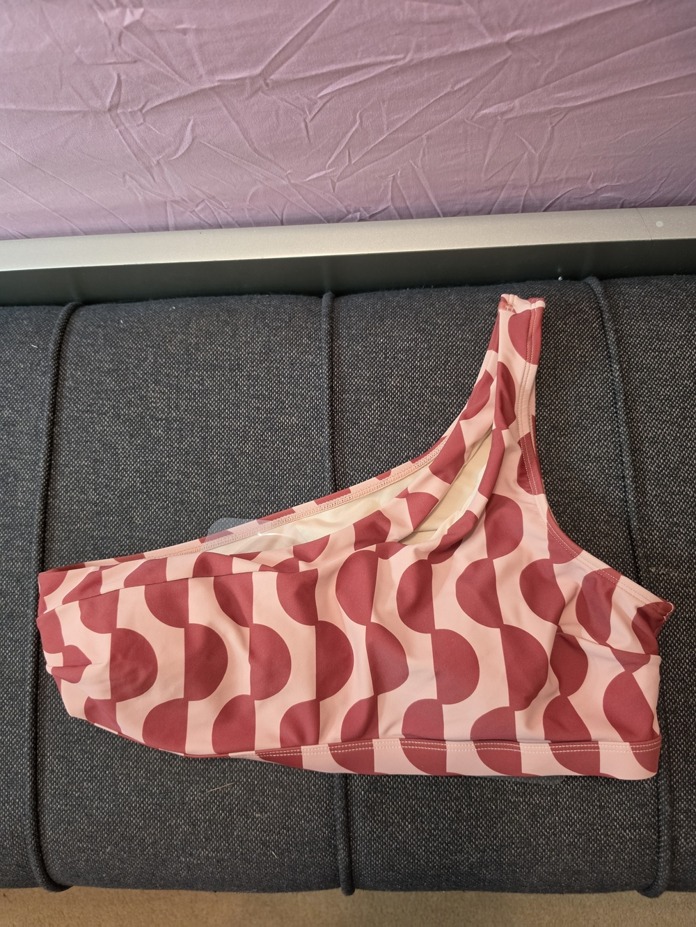 One-Shoulder Pink & Burgundy Geometric Bralette Or Bikini Top